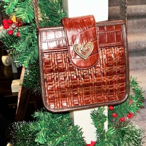 Brighton  Silver HEART Woven Vintage Brown Elegant Brown Woven style Bag